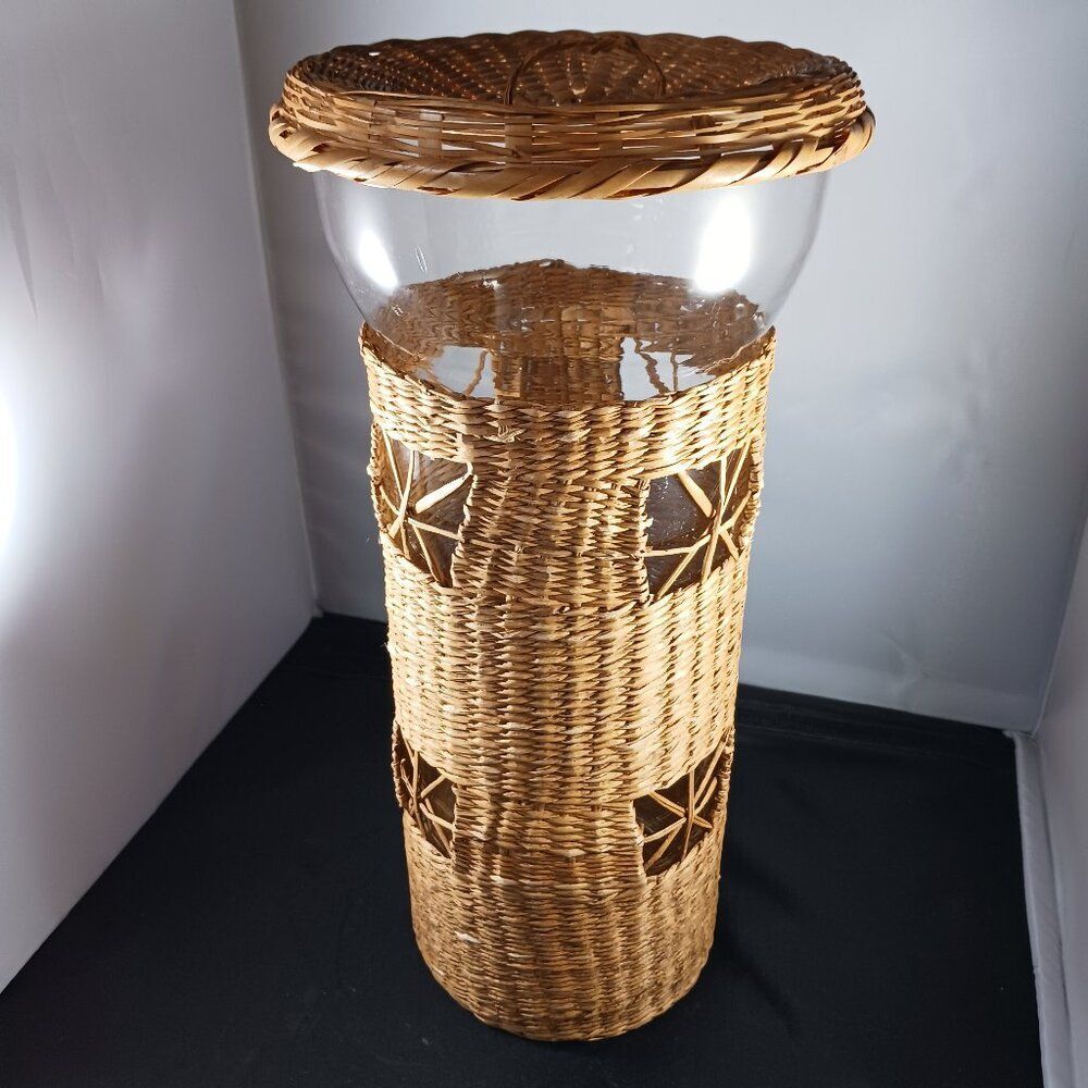 Vintage BOHO Glass Wicker Spaghetti/ Candy Storage